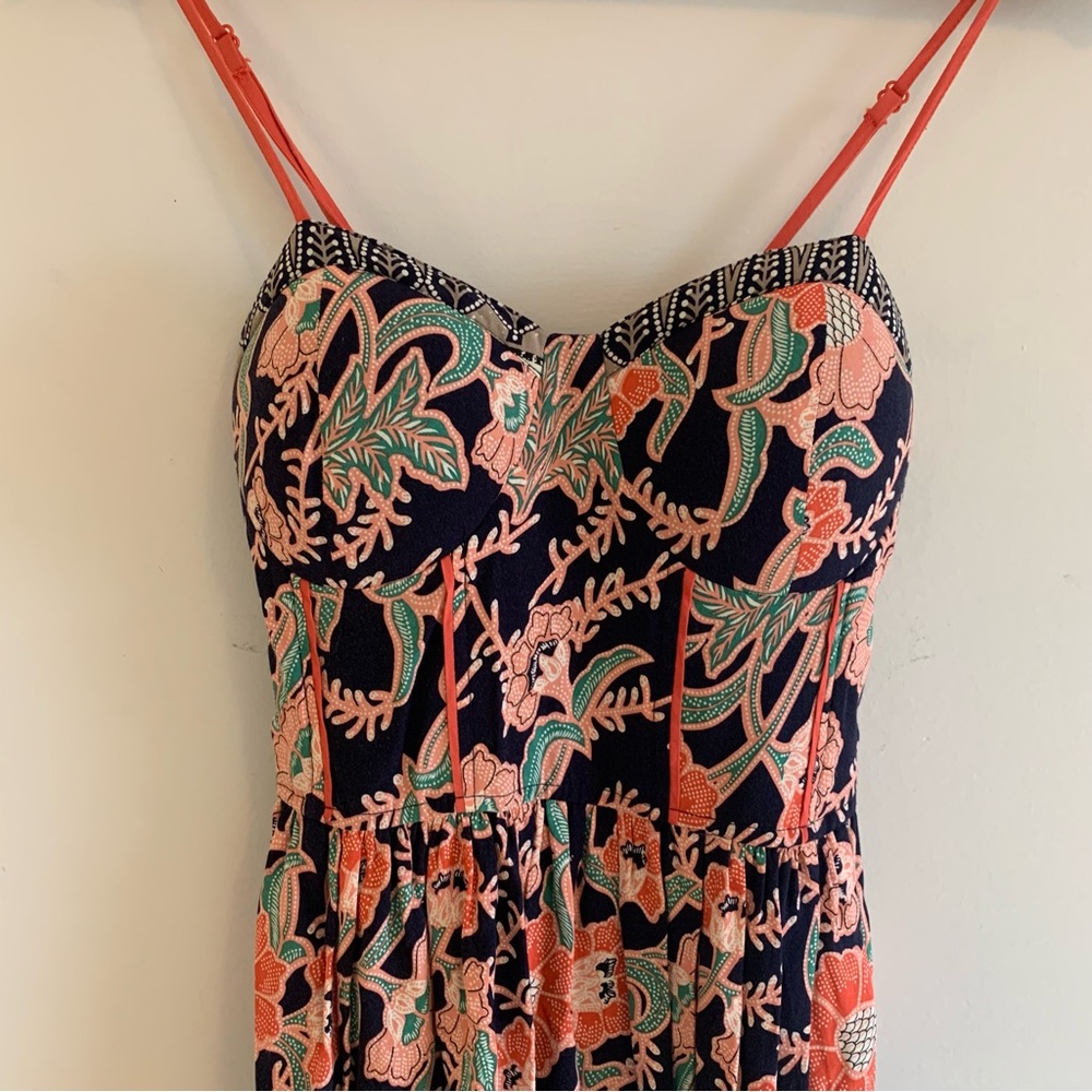 Band of Gypsies Navy Floral Boho Mini Dress Smocked Waist Padded Bust Sleeveless
